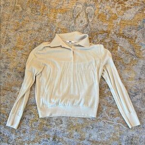 Uniqlo Light Cream V-Neck Collared Sweater